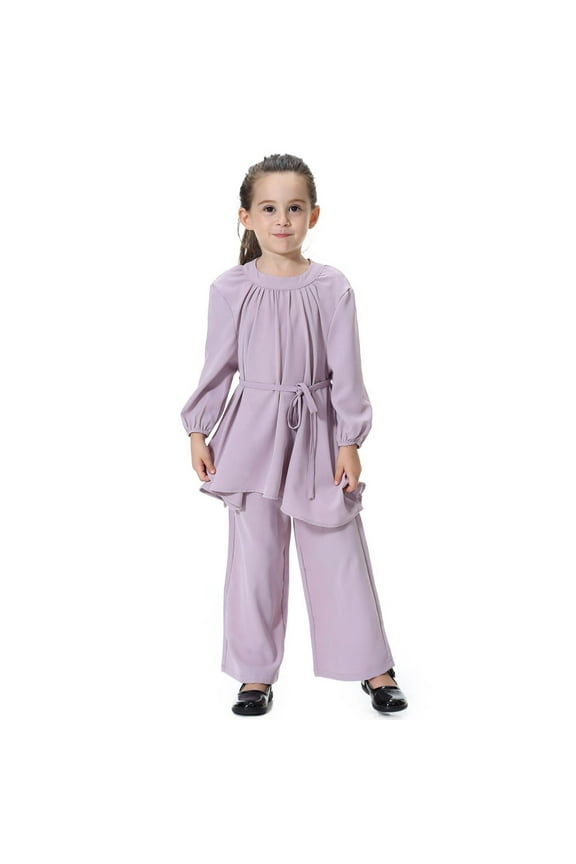 Girl Outfits Pants Set Skin-Friendly Holiday Long Sleeve Conservative Wide Leg Clothes Sets