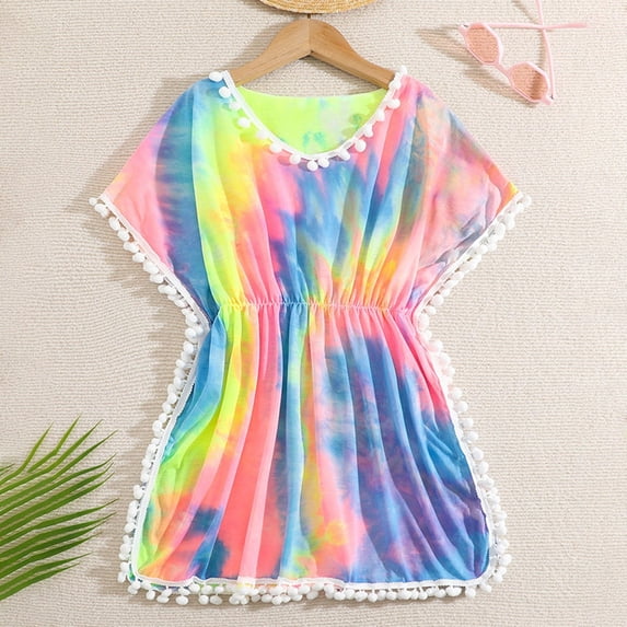 Xmyrz Girls Bathing Suit Tie Dye Beach Cover Up Tops Summer Vacation Pool Beach Bathing Suit Swimwear
