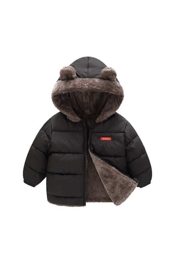 Girls Jacket Reversible Fleece Hooded Bear Ears Warm Thickened Winter Outerwear Jacket Boy Outerwear Coat