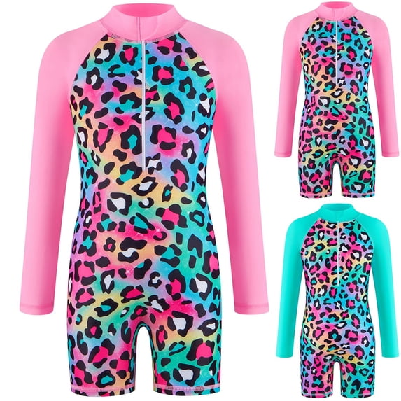 Xmyrz Girls' One Piece Bathing Suit With Matching Hairband Upf 50+ Long Sleeve Swimsuit Zipper Beach Rashguard Swimwear