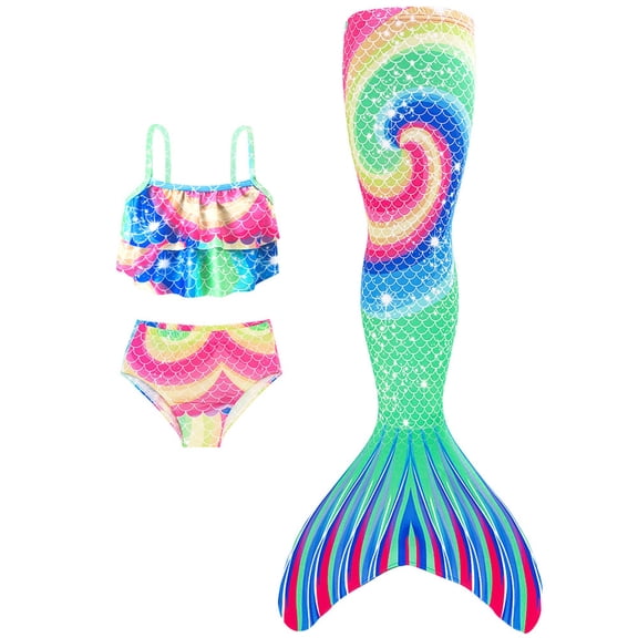 Xmyrz Girls Swimsuit 3 Piece Fashionable Swimpool Endearing Tail Soft Swimwear Bathing Suits Tankinis Cute Bikinis