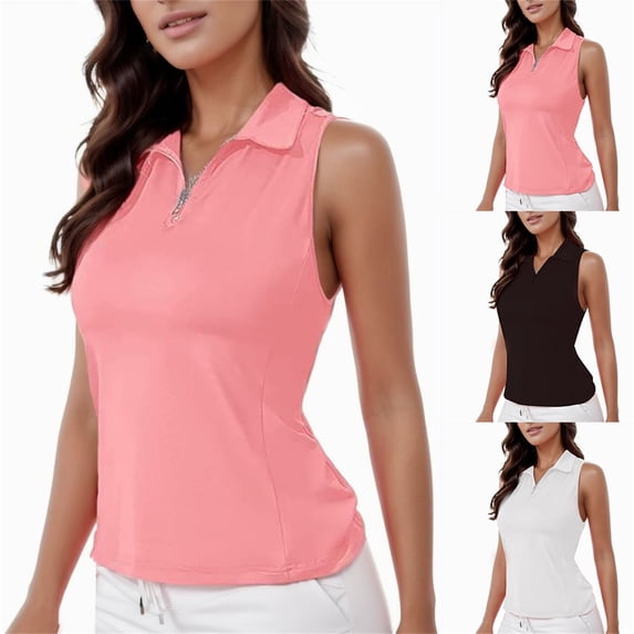 Xmyrz Golf Shirts For Women Sleeveless Workout Tennis Tank Top With Zippered Summer V Neck Trendy Tees