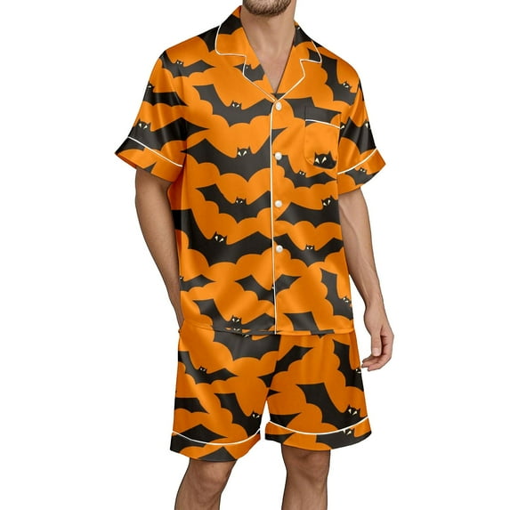 Xmyrz Halloween Lounge Sets For Men Pajama Set Soft Indoor Relaxation Refreshing Print Pumpkin Short Sleeve Loungewear Ghost Pj'S Sleepwear Outfit