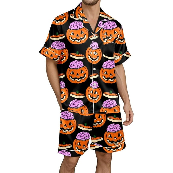 Xmyrz Halloween Mens Pajamas Sets Relaxation Short Sleeve Ghost Soft Refreshing Pumpkin Loungewear Indoor Print Pj'S Sleepwear Outfit