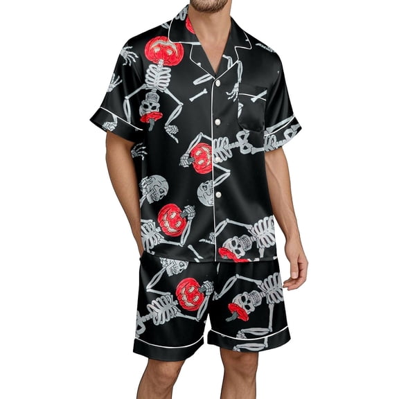 Xmyrz Halloween Pajamas For Men Set Ghost Refreshing Relaxation Print Soft Pumpkin Loungewear Short Sleeve Indoor Pj'S Sleepwear Outfit