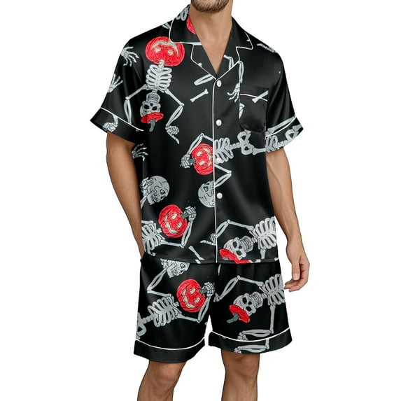Xmyrz Halloween Pajamas For Men Set Ghost Refreshing Relaxation Print Soft Pumpkin Loungewear Short Sleeve Indoor Pj'S Sleepwear Outfit