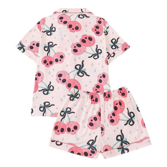 Xmyrz Halloween Pajamas For Women Set Baggy Comfort Shorts Set Pumpkin Homewear Print Short Sleeve Button Up Faddish Pj'S Sleepwear Outfit