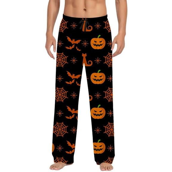 Xmyrz Halloween Pants For Men Bat Plus Size Drawstring Pajamas Pants Comfy Loungewear Pockets Pumpkin Ghost Relaxed Fit Lounge Pants Casual Trouser