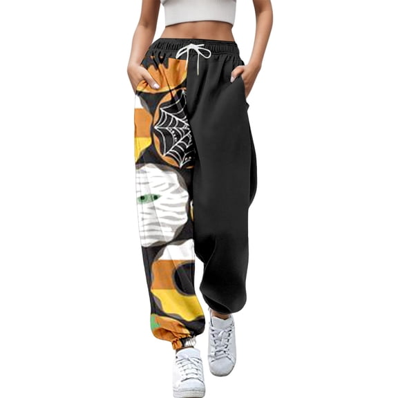Xmyrz Halloween Women'S Pants Buched Leisure Ghost Sweat Pants Adorable Pumpkin Print Stylish Pockets Lounge Pants Casual Trouser