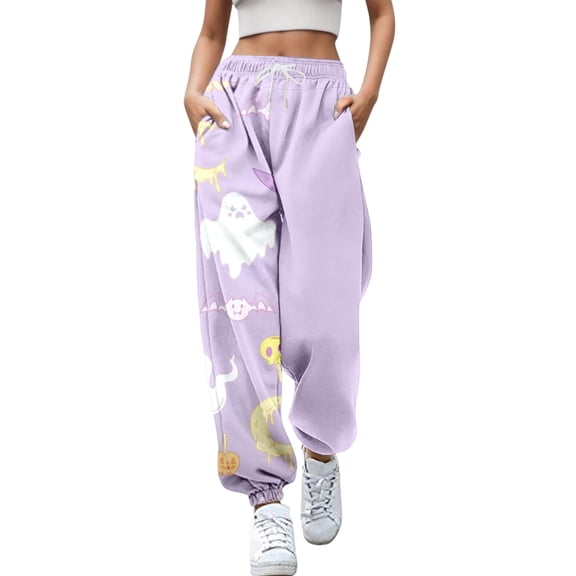 Xmyrz Halloween Women'S Pants Leisure Sweat Pants Print Pumpkin Ghost Pockets Adorable Stylish Buched Lounge Pants Casual Trouser