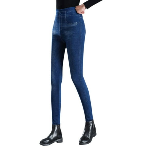 Xmyrz High Waisted Leggings For Women Imitation Jeans Outgoing Relaxation Simple Skin-Friendly Versatile Warm Leggings Tummy Control Leggings Winter Leggings