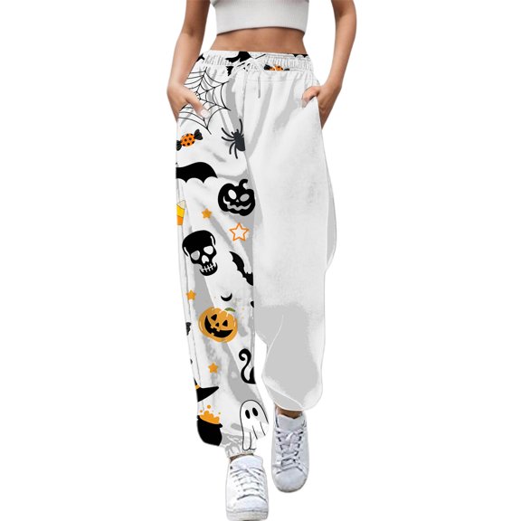 Xmyrz High Waisted Pants For Women Outdoor Thin Elastic Waist Suitable Sweatpants Printed Halloween Stylish Lounge Pants Casual Trouser