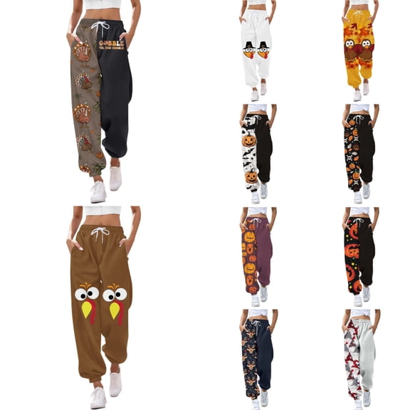 Xmyrz High Waisted Pants For Women Versatile Christmas Print Relaxed Fit Hanging Out Pocket Basic Style Lounge Pants Casual Trouser
