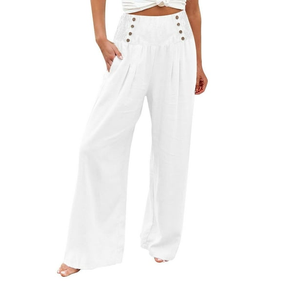 Xmyrz High Waisted Pants Women Button Down Wide Leg Recreation Simple Style Loose Fitted Solid Trousers Casual Trouser