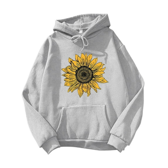 Xmyrz Hoodies For Women Trendy Long-Sleeved Pullover Sunflower Print Sweet Recreation Slim Fit Hooded Cute Hoodies Cute Sweatshirts