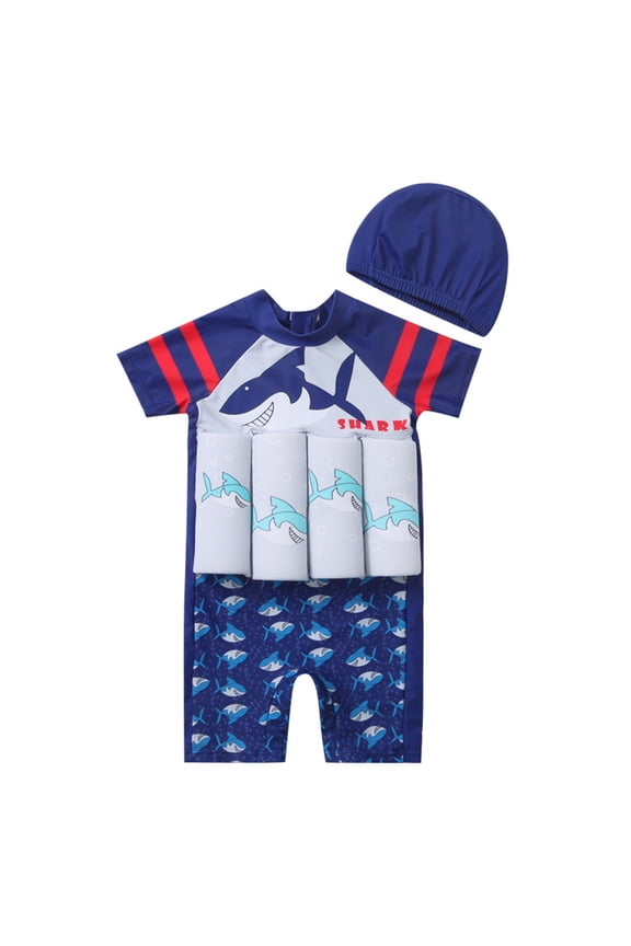 Infant Boys Life Jacket Girls Vacation Print Lasting Short Sleeve Stylish Buoyancy Life Vest Swimsuit Swimwear Bathing Suit