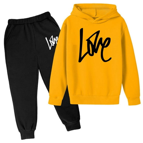 Xmyrz Girls Pants Set Outfits Long Sleeve Basic Style Hooded Sweatshirt Letter Print Sweatsuit Sports Clothes Sets