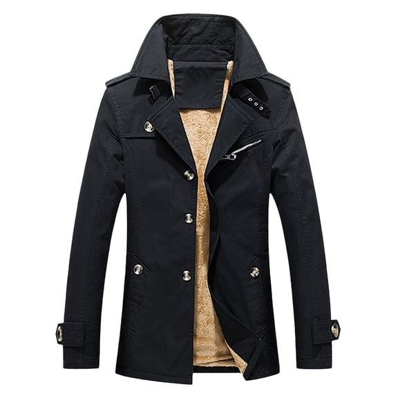 Xmyrz Jackets For Men Casual Jacket Trench Coat Fleece Long Sleeve Cotton Fleece Basic Style Men'S Coats Outerwear Jacket
