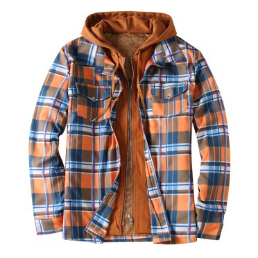 Xmyrz Jackets For Men Comfy Plus Size Long Sleeve Outdoor Turn Down Collat Plaid Print Top Coat Outerwear Jacket
