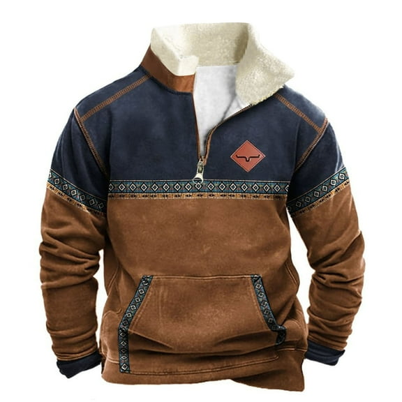 Xmyrz Jackets For Men Comfy Print Retro Long Sleeve Faddish Vacation Fleece Baggy Top Coat Outerwear Jacket