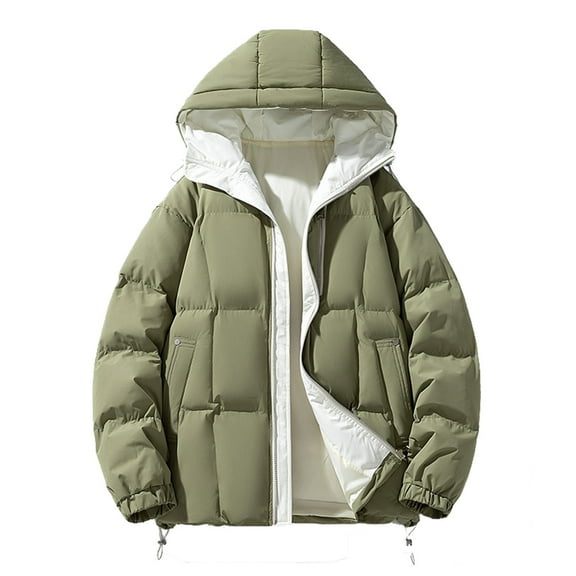 Xmyrz Jackets For Men Long Sleeve Parkas Hooded Long Sleeve Padded Brief Style Casual Holiday Top Coat Outerwear Jacket