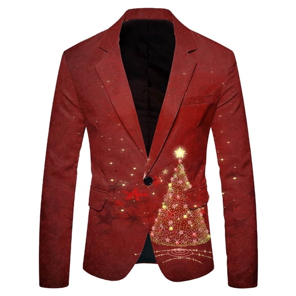 Xmyrz Jackets For Men Suit Jacket Outdoor Long Sleeve Relaxation Fitted Christmas Tree Print Men'S Coats Outerwear Jacket
