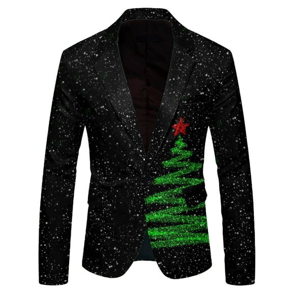 Xmyrz Jackets For Men Suit Jacket Outdoor Long Sleeve Relaxation Fitted Christmas Tree Print Men'S Coats Outerwear Jacket