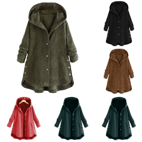 Xmyrz Jackets For Women Corduroy Comfortable Padded Hooded Jacket Button Down Casual Long Sleeve Outdoor Women'S Coats Outerwear Jacket