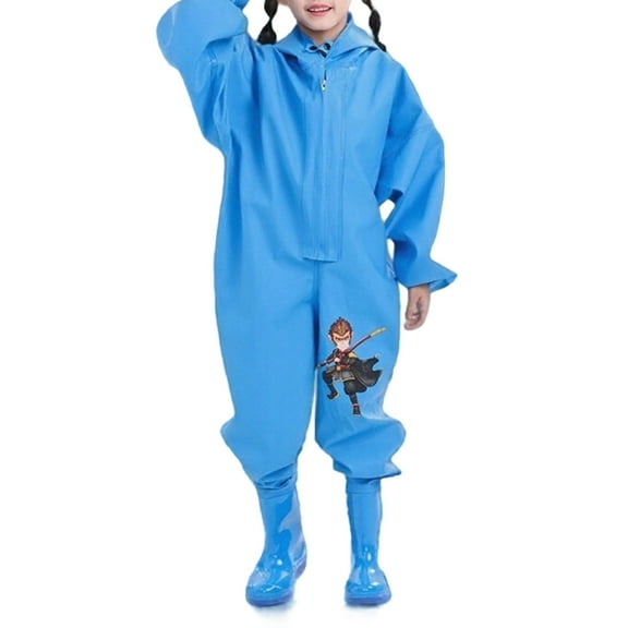 Xmyrz Kids Rain Poncho Girl Jumpsuit Rain Pants Cartoon Print Long Sleeve Adorable Outdoor Suitable Rainwear Raincoat Rain Jacket