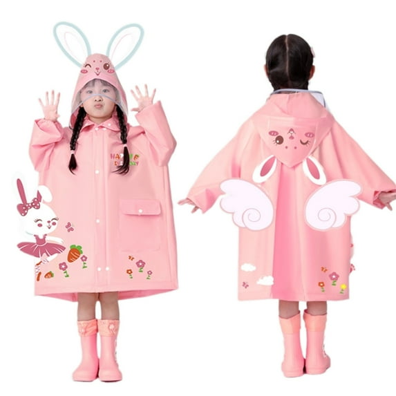 Xmyrz Kids Rain Poncho Girl Long Sleeve Cartoon Print Adorable Soble Rainproof Going Out Rainwear Raincoat Rain Jacket