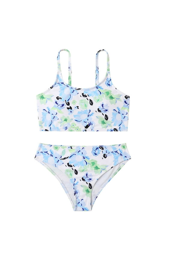 Kids Swimsuits Girl Two Piece Floral Separate High Waist Rash Guard Sand Beach Swimwear Bathing Suits Tankinis Cute Bikinis