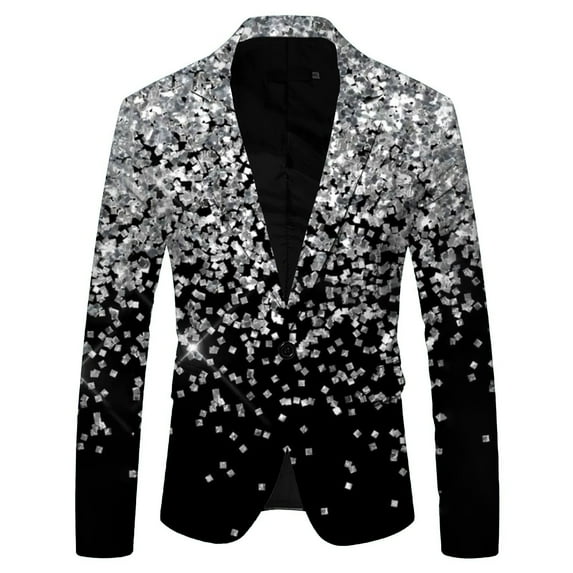 Xmyrz Light Jackets For Men 3D Print Sequin Long Sleeve Skin-Friend Outgoing Suit Jacket Comfort Top Coat Outerwear Jacket