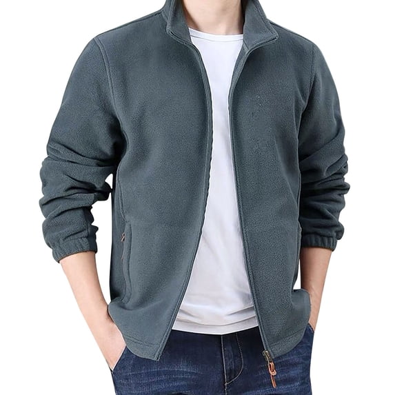 Xmyrz Light Jackets For Men Cardigan Windbreaker Long Sleeve Fleece-Lined Stand Collar Thickened Top Coat Outerwear Jacket