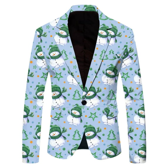 Xmyrz Light Jackets For Men Relaxed Fit Suit Jacket Christmas Button Up Long Sleeve Pocket Snowflake Men'S Coats Outerwear Jacket