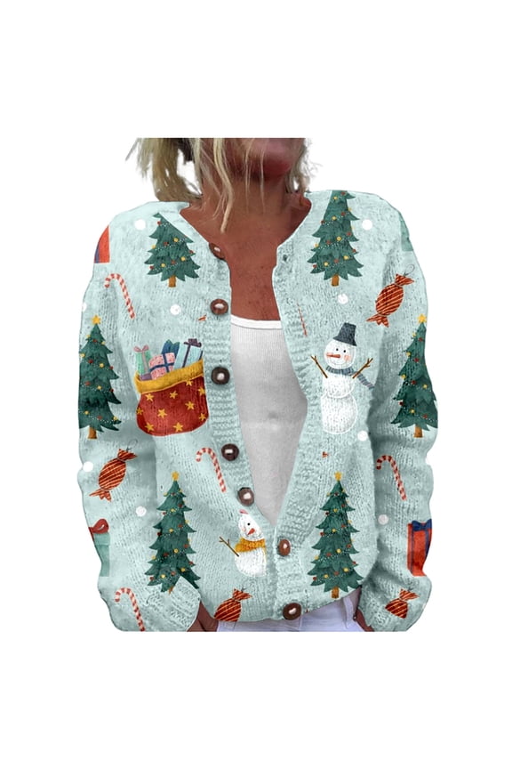 Light Jackets For Women Cardigan Sweater Jacket Stylish Long Sleeve Button Up Holiday Christmas Print Top Coat Outerwear Jacket