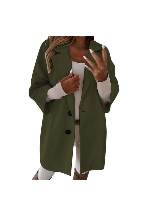 Light Jackets For Women Three-Quarter Sleeves Button Up Breathable Softable Lapel Woolen Coat Women'S Coats Outerwear Jacket