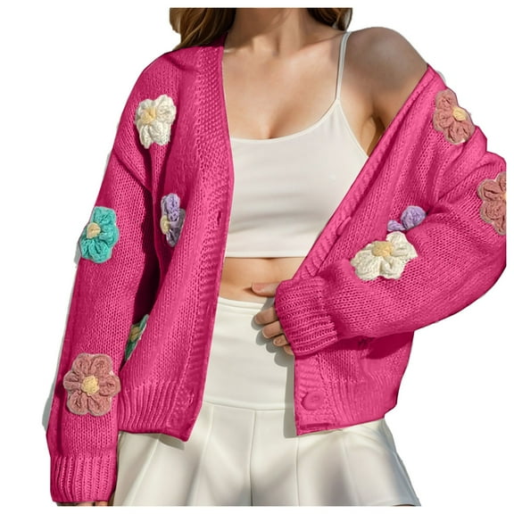 Xmyrz Lightweight Cardigans For Women Baggy Adoravble Floral Print Knitted Sweater Button Up Outgoing Long Sleeve Cardigan Casual Tops