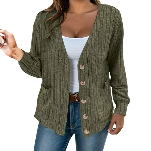 Xmyrz Lightweight Cardigans For Women Long Sleeve Daily Life Comfort Relaxation Button Down V-Neck Solid Cardigan Casual Tops