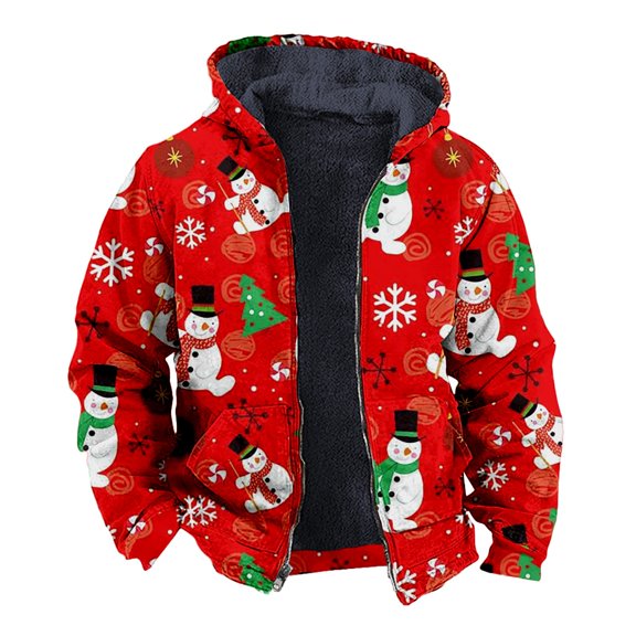 Xmyrz Lightweight Jacket Men Christmas Double Pocket Snowman Print Hooded Jacket Long Sleeve Zipper Top Coat Outerwear Jacket