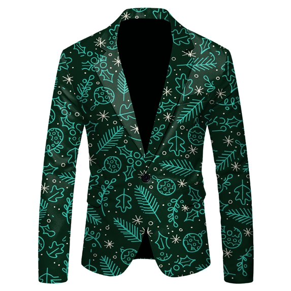 Xmyrz Lightweight Jacket Men Christmas Snowflake Santa Printed Pocket Lapel Button Down Suit Jacket Men'S Coats Outerwear Jacket