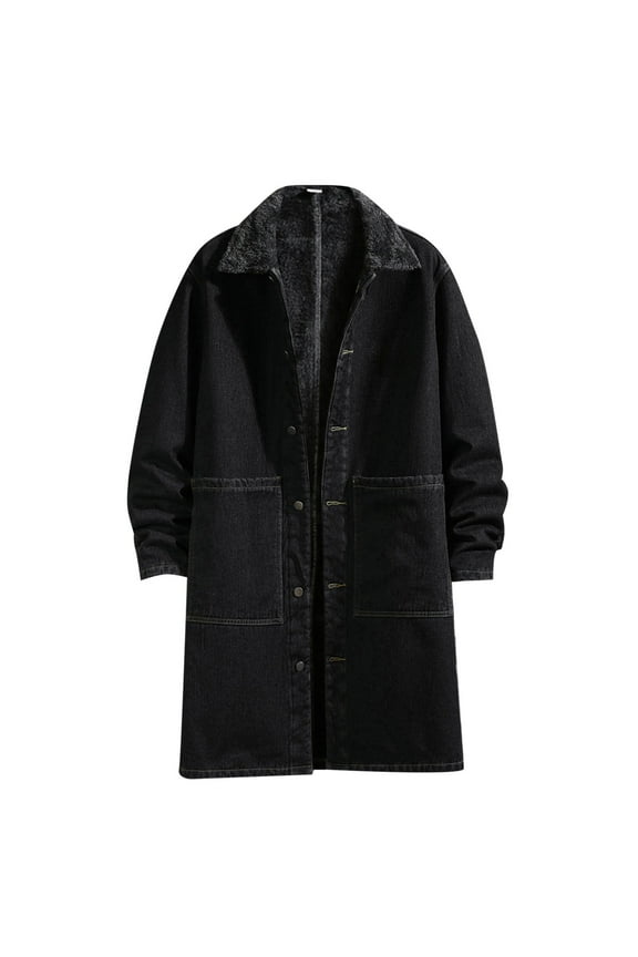Lightweight Jacket Men Long Sleeve Denim Trenchcoat Trendy Fitted Holiday Fleece-Lined Men'S Coats Outerwear Jacket