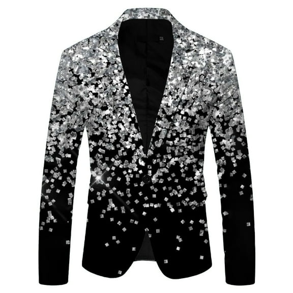 Xmyrz Lightweight Jacket Men Suit Jacket Glitter Suitable Faddish Long Sleeve Stage Performance Men'S Coats Outerwear Jacket