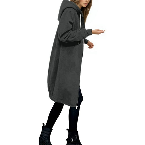Xmyrz Lightweight Jacket Women Cardigan Coat Hoodies Large Size Zipped Long Sleeve Pocket Warm Outerwear Coat Outerwear Jacket