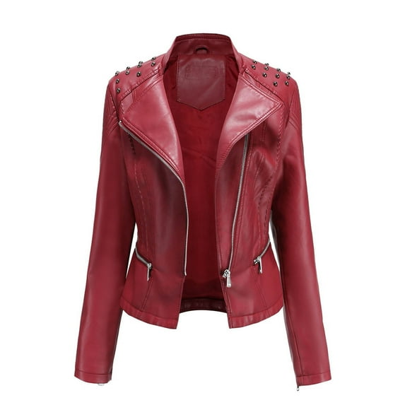 Xmyrz Lightweight Jacket Women Cosie Hanging Out Rivets Leather Jacket All Matching Long Sleeve Women'S Coats Outerwear Jacket