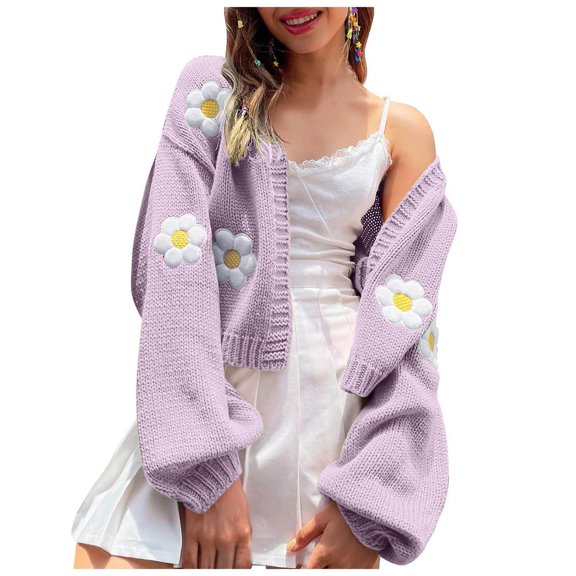 Xmyrz Lightweight Sweaters For Women Floral Print Long Sleeve Cardigan Front Open Adorable Refreshing Cool Cute Sweaters Knit Sweater