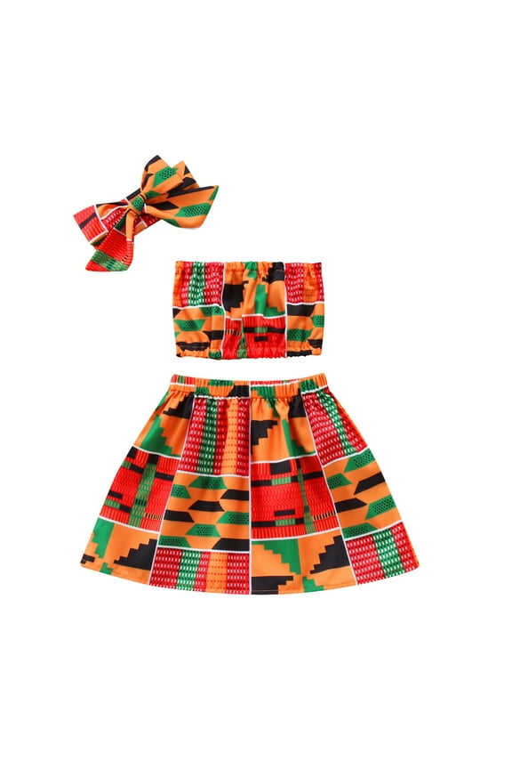 Little Girl Holiday Outfits Skirts Set Vintage Style Print Stylish Casual Outdoor Sleeveless Clothes Sets Clothing Suits