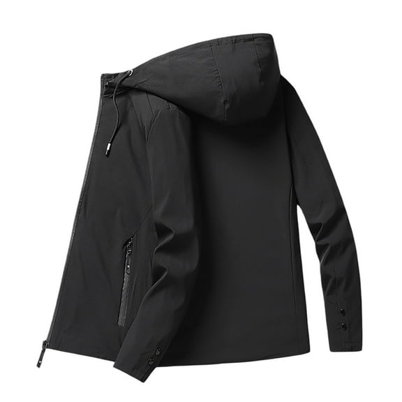 Xmyrz Mens Jacket Down Jacket Liner Thickened Long Sleeve Hooded Zipper Pocket Plain Top Coat Outerwear Jacket