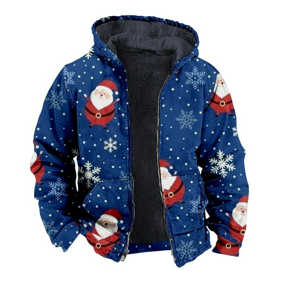 Xmyrz Mens Lightweight Jackets Christmas Double Pocket Snowman Print Hooded Fleece Jacket Long Sleeve Zipper Men'S Coats Outerwear Jacket