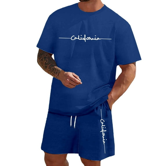 Xmyrz Mens Shorts Set Outfits Print Short Sleeve Suitable Holiday Fresh Regular Style Large Size Trendy Letter Clothing Suits