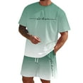 thumbnail image 1 of Xmyrz Outfit For Men Shorts Set Short Sleeve Suitable Regular Style Trendy Holiday Print Fresh Gradient Letter Large Size Clothing Suits, 1 of 5